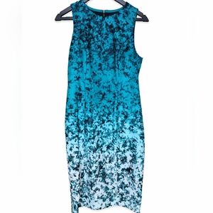 Sleeveless Teal Ombre Floral Sheath Dress